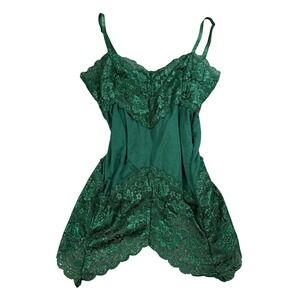 Women's Green Emerald Laced Teddy Lingerie Slip Top Mermaid Fairycore Babydoll M